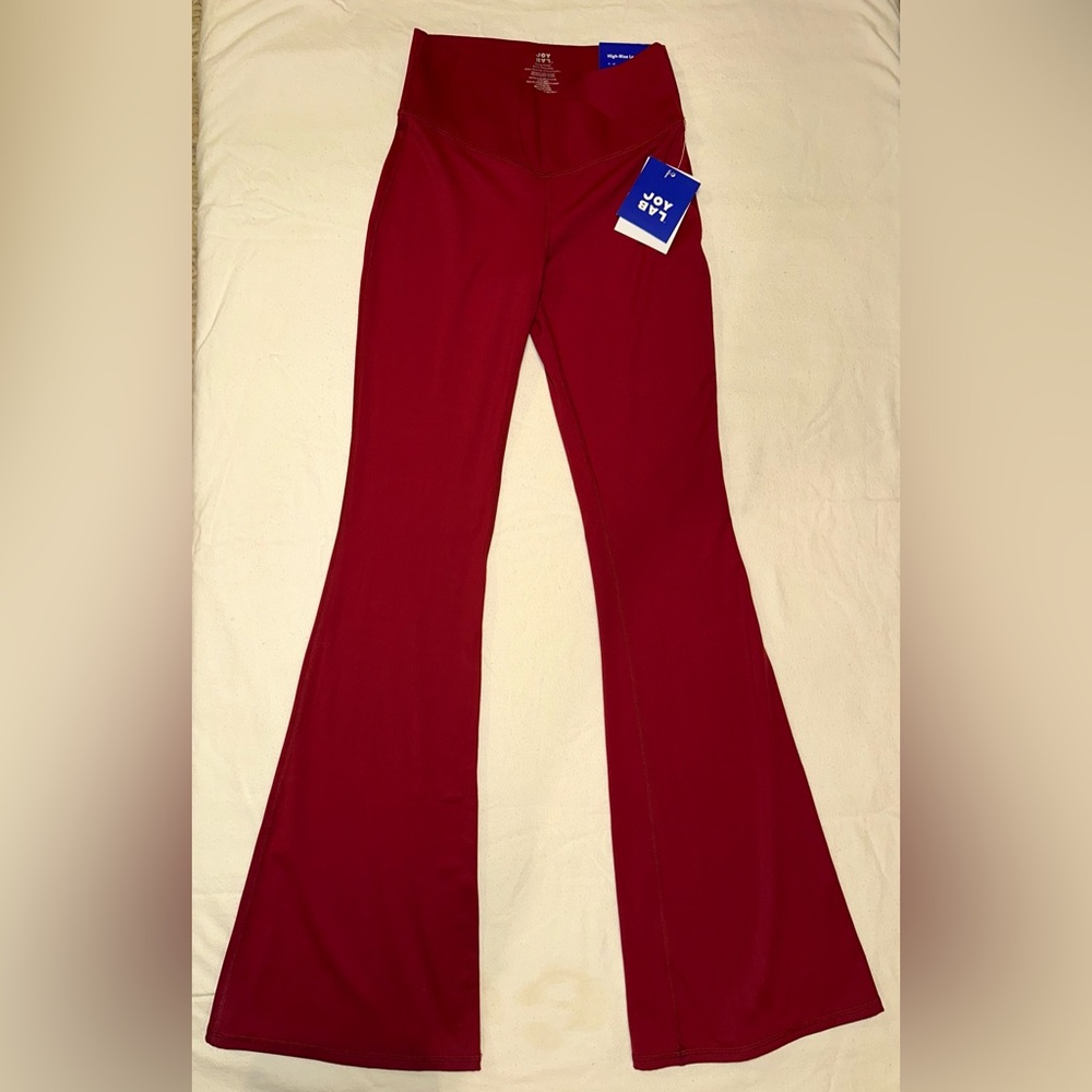 Flare Crossover Leggings High-rise Waist -Red XS - Yoga Active Extra Long Length